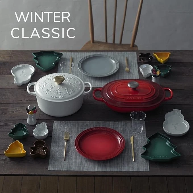 Le Creuset Snowman Dessert Plate Shell Pink Stoneware Christmas Holiday Dish New - Image 2 of 4