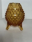 Vintage Fenton Art Glass Amber Hobnail Egg Vase 3 Legs 5" Glows