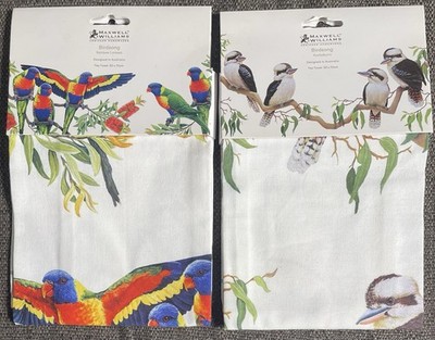 2x Maxwell & Williams Birdsong Geschirrtuch Kookaburra Rainbow Lorakeet 50x70cm Neu