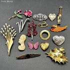 Vintage Costume Jewelry Brooch Pin Lot of 16 Floral Animal Heart Rhinestone