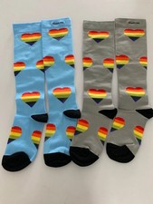 FOOTFLOW SOCKS Rainbow Tall Below Knee NEW Hearts Wellington 2 pack Small Medium