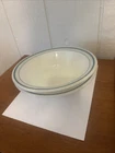 Vintage Pyrex Corning Milk Glass Serving Bowl Teal Stripe Rim Set Of 2