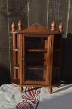 Small Vintage Wooden Curio Cabinet Trinkets Display Wall Mounted Freestanding