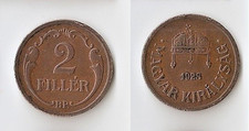 HUNGARY  2 filler 1928 BP  Crown of St. Stephen