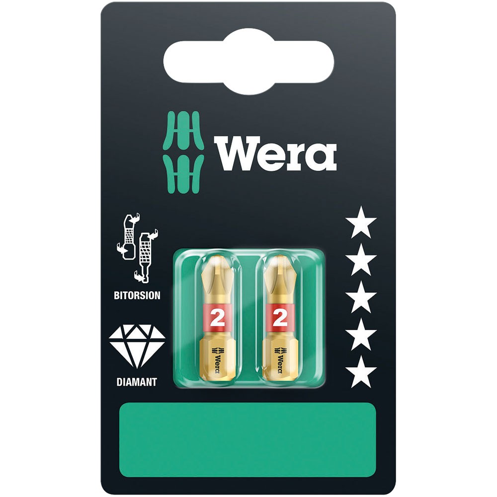 Wera 851/1 BDC Premium Plus Phillips PH2 Screwdriver Bits, Set of 2