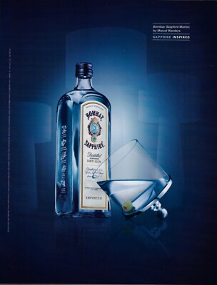 2004 Bombay Dry Gin Sapphire Martini by Marcel Wanders Olive Vintage PRINT AD