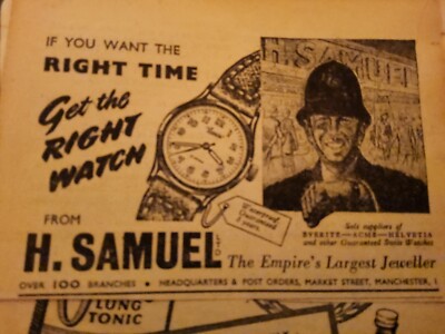 Xm45 Ephemera 1951 Werbung Everite Acme Uhren H Samuel 