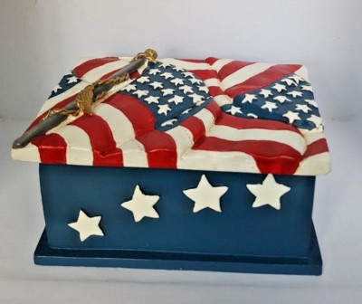 Oh! Beautiful American Flag Stars and Stripes Red White and Blue Trinket Box