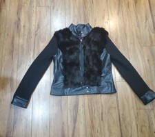 Jennyfer J Black Genuine Fur Women Zip Up Jacket Size L