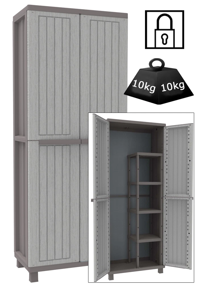 Wood Effect Plastic Garden Storage Cupboard. Indoor or Outdoor Cabinet. TDJW368