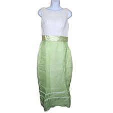 Vintage 60s Sleeveless Lace Top Empire Waist Maxi Dress Womens S Green Mod
