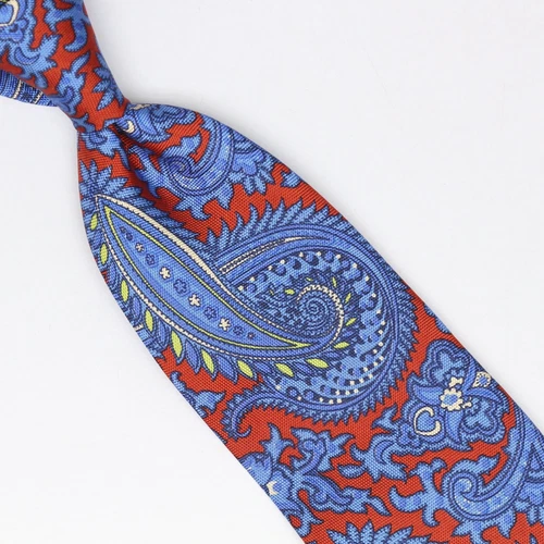 John G Hardy Mens Silk Necktie Blue Red Yellow Paisley Print Made in Italy Tie