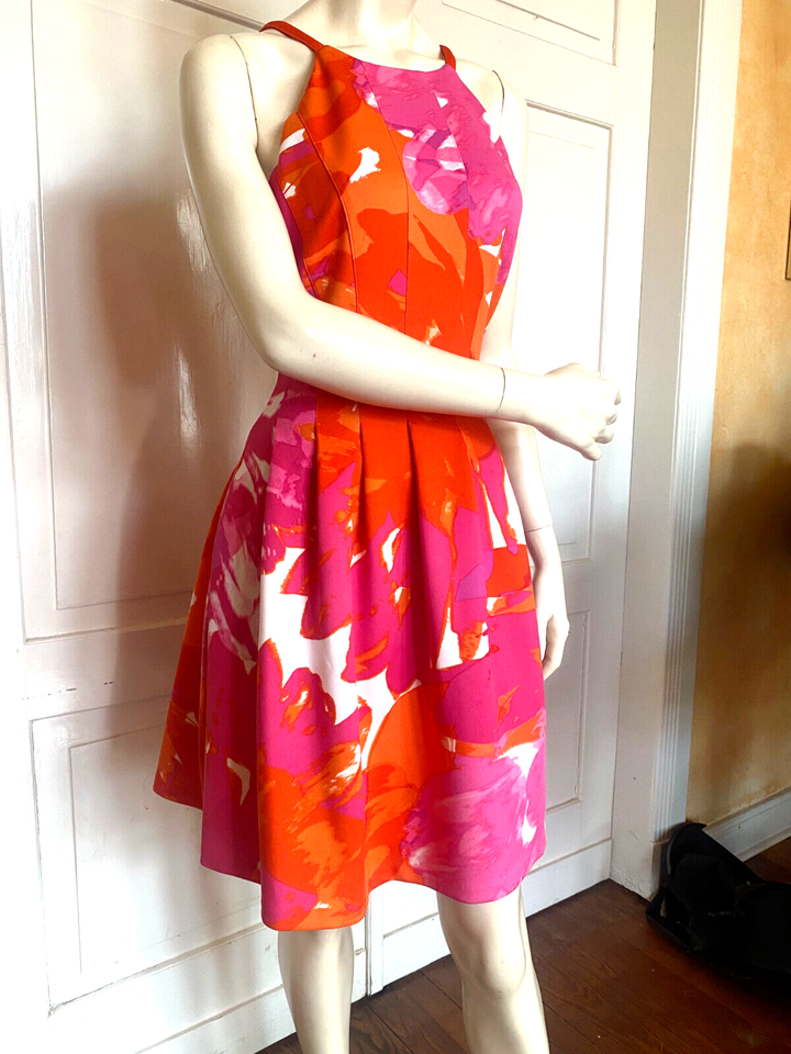 VINCE CAMUTO, Kleid, orange pink D 4042, Uk 16, US 12, stretch, 50er