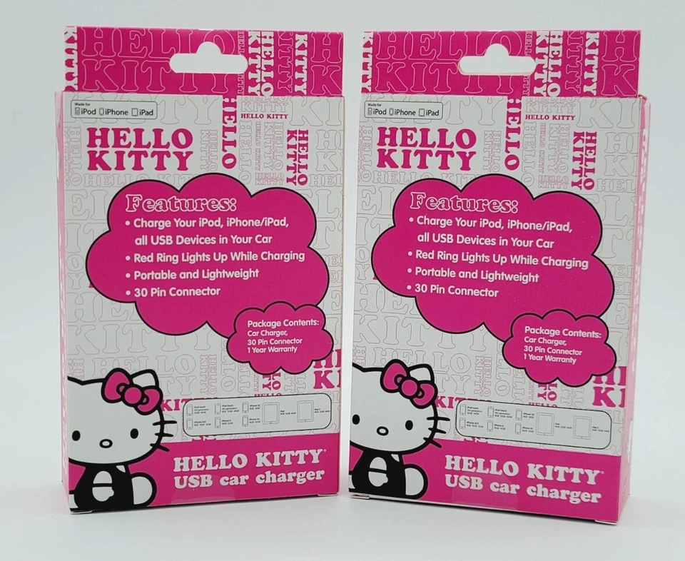 Cargador de coche USB Hello Kitty iPhone iPod iPad Sakar Apple 30 pines [Lote de 2] Nuevo Foto 3 de 4