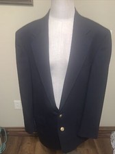 Lands End Gold Buttons Lambs Wool Blazer Sport Coat Jacket Black 43 L EUC A3 