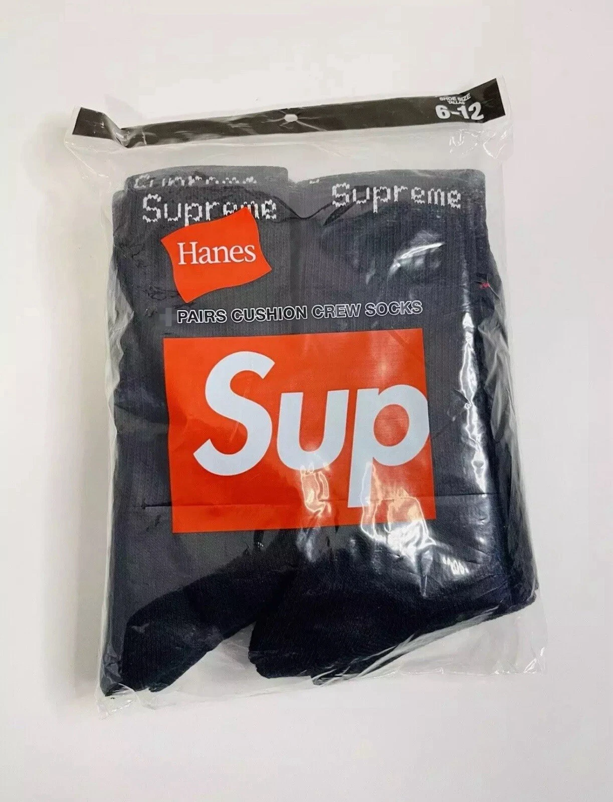Lot de 2 paires de chaussettes noires col rond homme Supreme Hanes 6 12 !