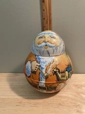 Santa Roly Poly Tin California Pistachios Fresco Trading Co Red w/pipe Vintage