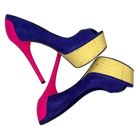 BRIAN ATWOOD Blayne Colorblock Gamuza Peeptoe Tacones Talla 7 Foto 3 de 4