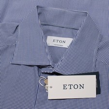 Eton NWT Dress Shirt Size 39 15.5 Contemporary in Blue White Check 100 Cotton
