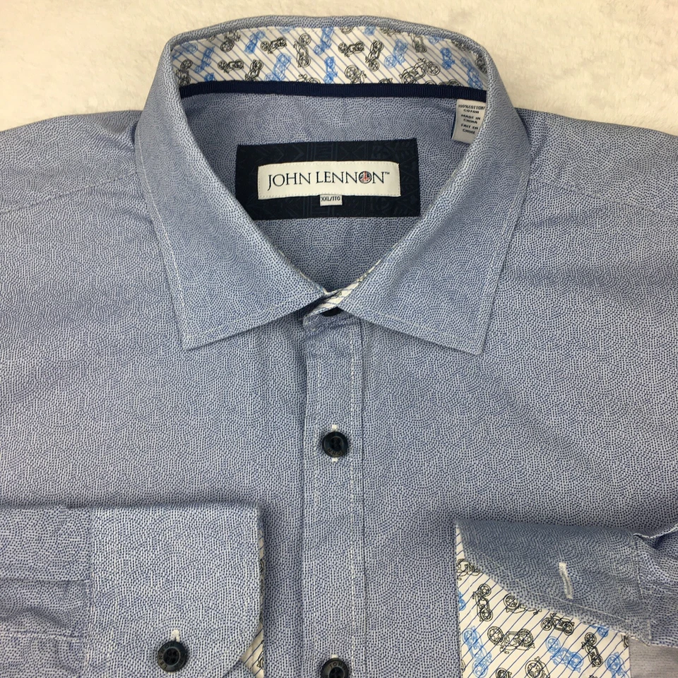John Lennon Dress Shirt Mens XXL Blue Print Contrasting Trim Long Sleeves - Image 2 of 4