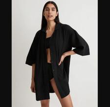 Madewell NEW NWT Womens Small Black Lightspun Cover Up Mini Shirt Dress