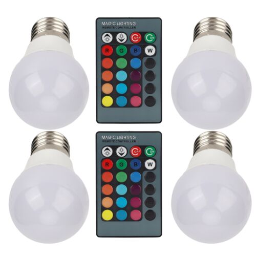 4pcs E27 RGB LED Light Bulbs Colorful Decorating Lamp With 2 Remote Controls US - Picture 16 of 21