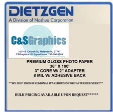 Adhesive Back Photo Paper Roll  36" x 100'  8MIL Gloss  INKJET  AQUEOUS