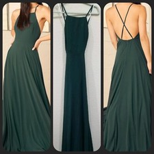 LULUS Mythical Kind of Love Dark Green Maxi Dress**Crisscross Straps Size MEDIUM