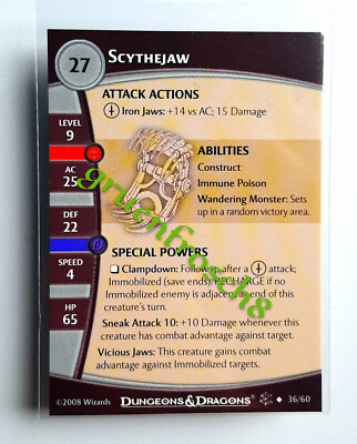  SCYTHEJAW  36 U  DEMONWEB 2008  D&D MINIATURES RPG STATS CARD  DUNGEON TRAP DDM
