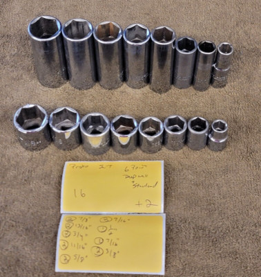 16 Proto Socket Deep Well Standard 5028H 3/8'' Drive Sae 7/8 9/16 Tool Set USA