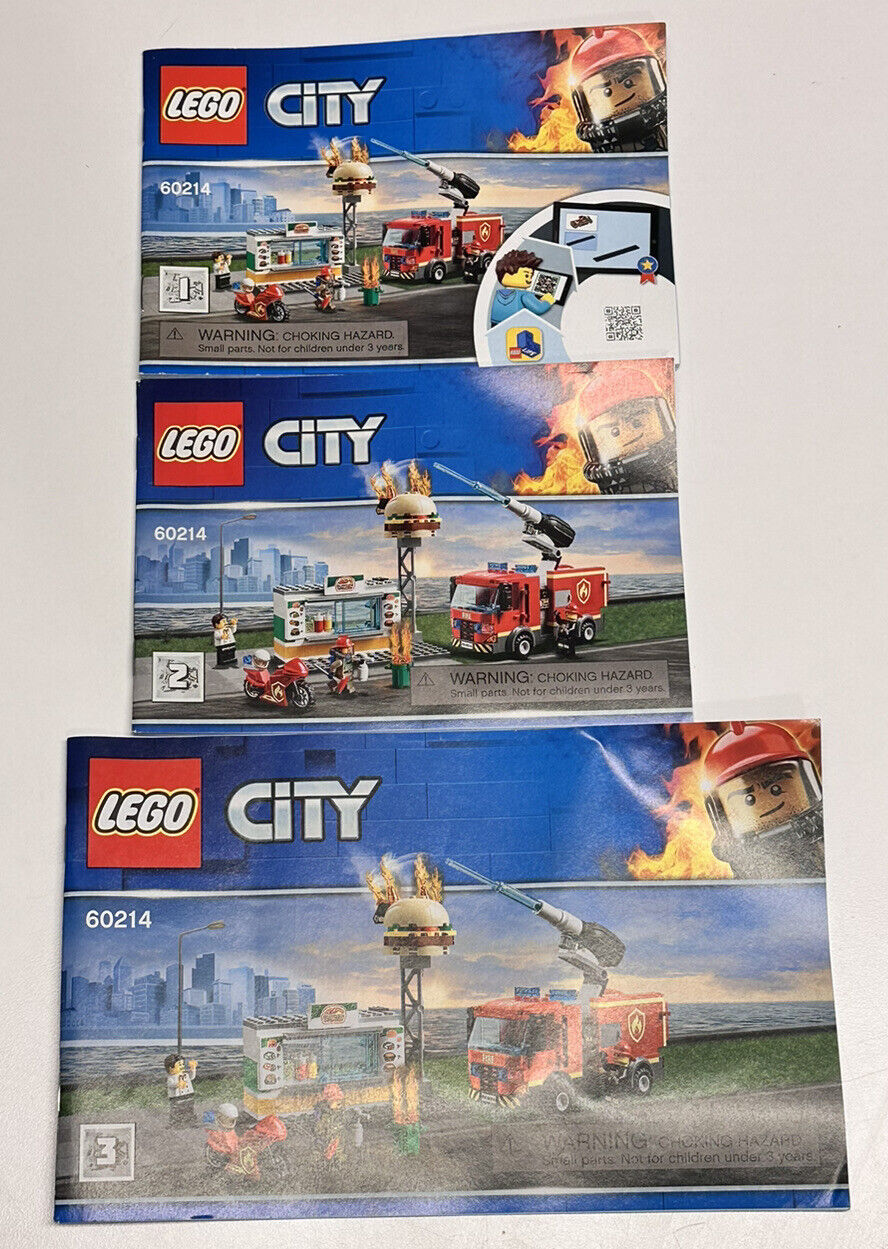 Lego city Manuals only 1-3  60214 Set Of Three For Fire Engine, Burger Stand