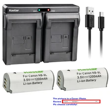 Kastar Battery Dual Charger for Canon NB-9L CB-2LB & Canon Powershot ELPH 530 HS