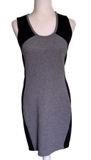 Women's Sporty Colorblock Knit Tank Dress Heather Gray Black Fitted Size XS
