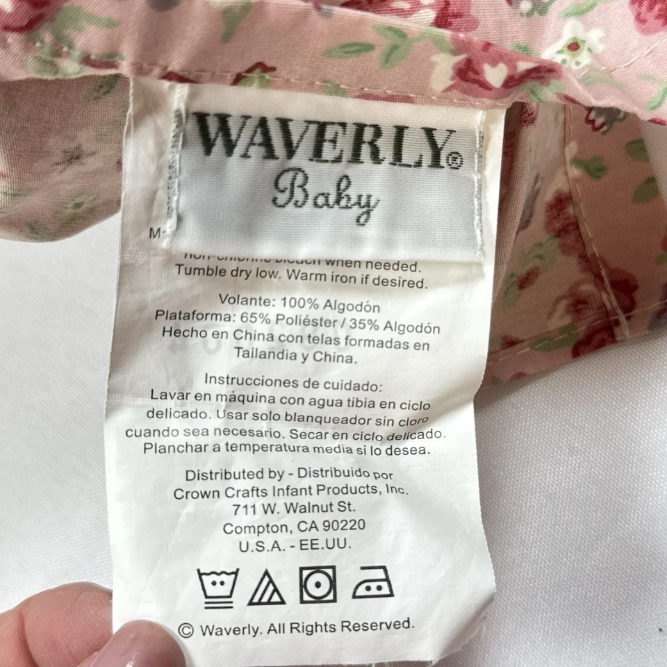 "Falda Waverly Baby rosa floral flor cottagecore cuna polvo con volantes 11"" caída" Foto 3 de 4