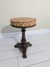 Antique Victorian Walnut Piano Stool Beautiful Upholstered Claw Feet FREE POST