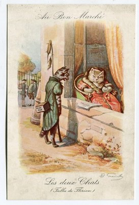 Glanzbild  chromo Litho   -  Au Bon Marche  - Die Zwei Katzen 15,8 cm