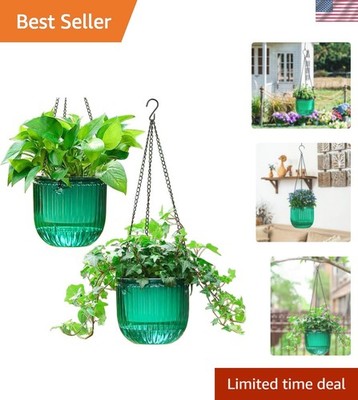 2 Pack Self Watering Hanging Planters Indoor Flower Pots, 6.5 Inch Outdoor Ha...