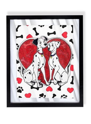 Disney 101 dalmatians pongo and perdita lovely custom art in black frame