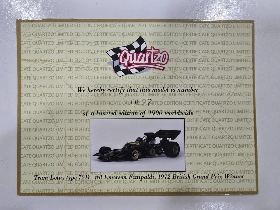 QUARTZO #18280 1972 CAMPEÓN DEL MUNDO DE F1 E. FITTIPALDI LOTUS 72D - ¡FIRMADO! Foto 2 de 4