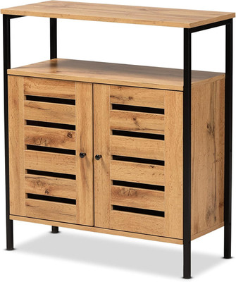 Stylish Oak & Metal 2-Door Shoe Cabinet for Modern Storage Solutions