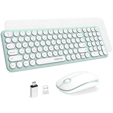 Wireless Keyboard and Mouse Combo, Cute Kawaii Green Aesthetic Quiet Laptop K...
