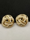 Vintage Ciner Cream Enamel Basket Weave Domed Gold Tone Earrings Clip On — photo 3
