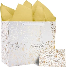 LaRibbons 13" Large Happy Birthday 1 count (Pack of 1), Golden Wildflowers 