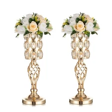 Gold Vases for Centerpieces - Metal Flower Stand with Bling Stones, Tall Vase...