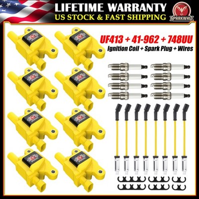 UF413 High Performance Ignition Coil & Spark Plug & Wire For Chevy GMC 5.3L 6.2L
