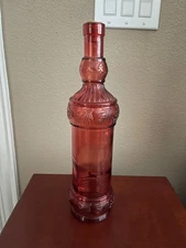 Vintage La Mediterranea Red Holiday Decorative Glass Bottle with Cork Raised