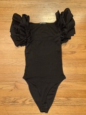  ZARA Black Ribbed Ruffle Sleeve Bodysuit