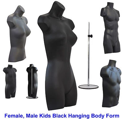 CC TRADERS Body Form Female Male Child Kids Black Hanging Torso Plastic Mannequin🔥
