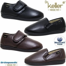 MENS DIABETIC ORTHOPAEDIC EASY CLOSE WIDE FITTING SHEEPSKIN FUR SLIPPERS SHOES