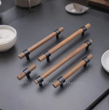 MFYS Walnut & Black Drawer Pulls Wooden Dresser Knob Kitchen Cabinet Knob Handle